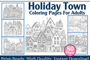 Holiday Town Coloring Page For Adult