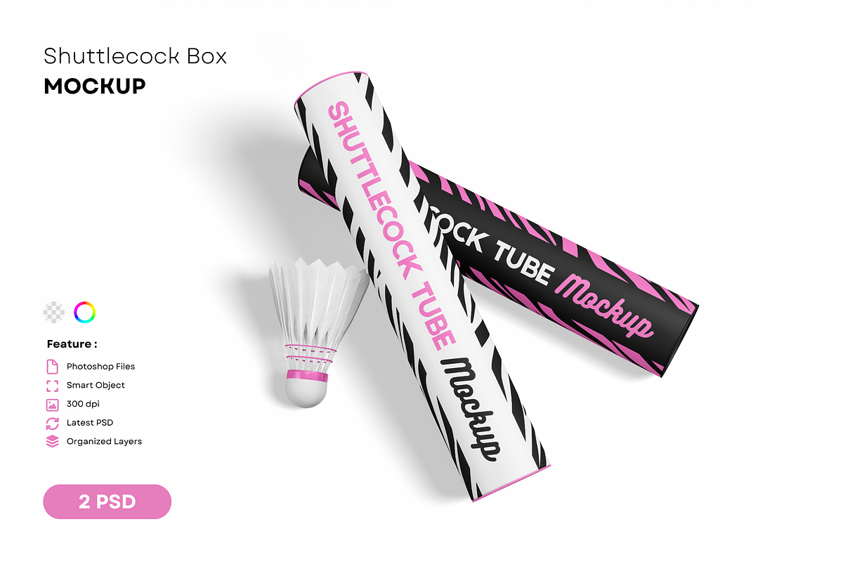 Shuttlecock Box Mockup, a Packaging Mockup by DSNA Mockup (Photo 1 of 3)