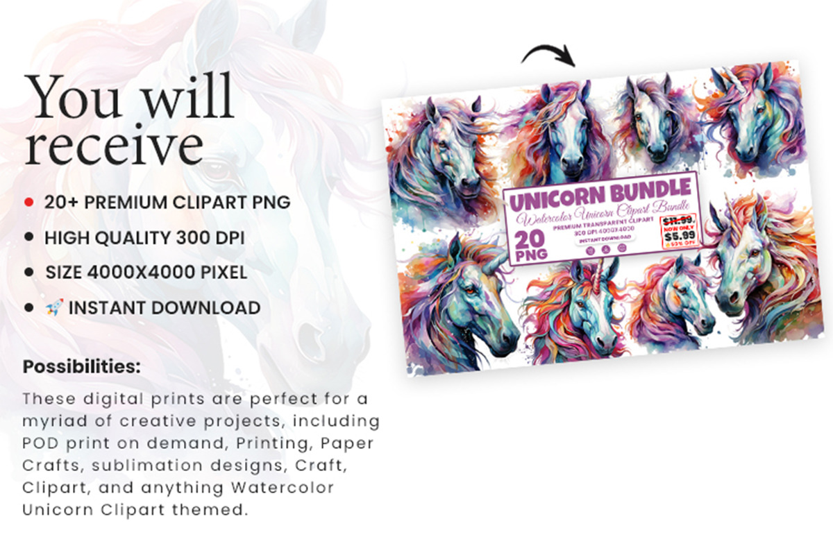 Watercolor Unicorn Magical Clipart, an Animal Illustration by Creative Arslan (Photo 5 of 8)