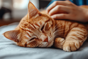 Ginger tabby enjoys a restful nap wh, an Animal Photo by Pixeness Studio