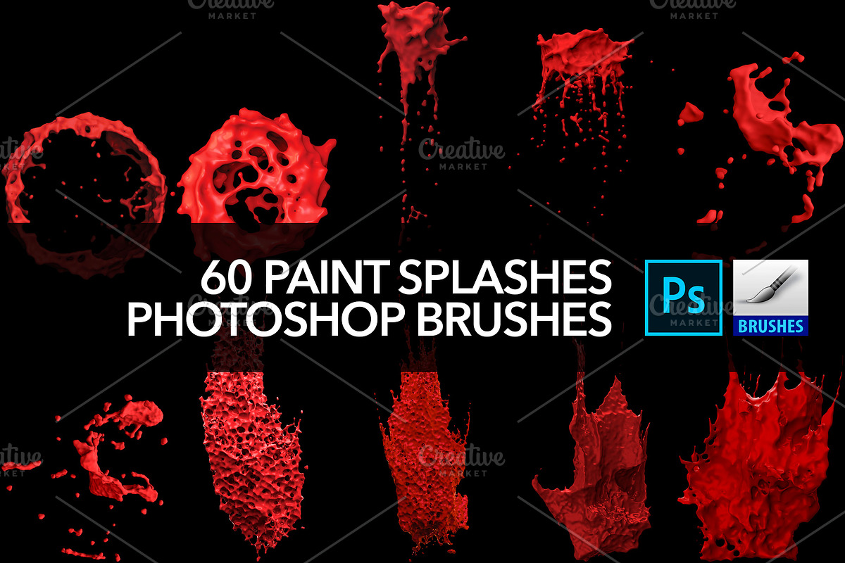 60 Paint Splash Brushes for PS, a Brush Add-On by Creative Graphics (Photo 5 of 10)
