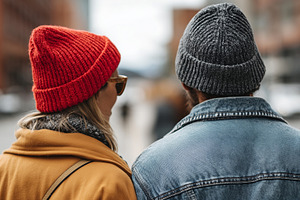 Couple in warm hats and jackets walk, a Person Photo by MistyDay