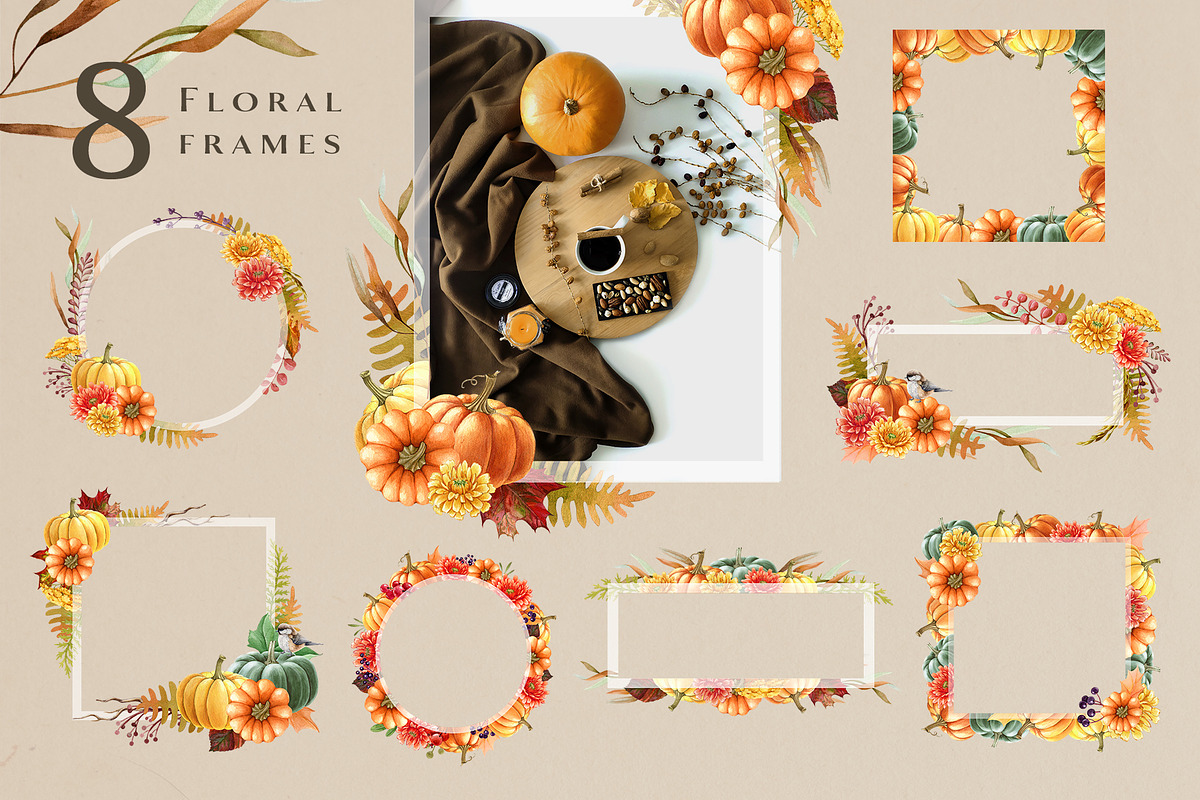 Autumn Pumpkins Watercolor Clipart, a Seasonal Illustration by AnitaPol (Photo 5 of 12)