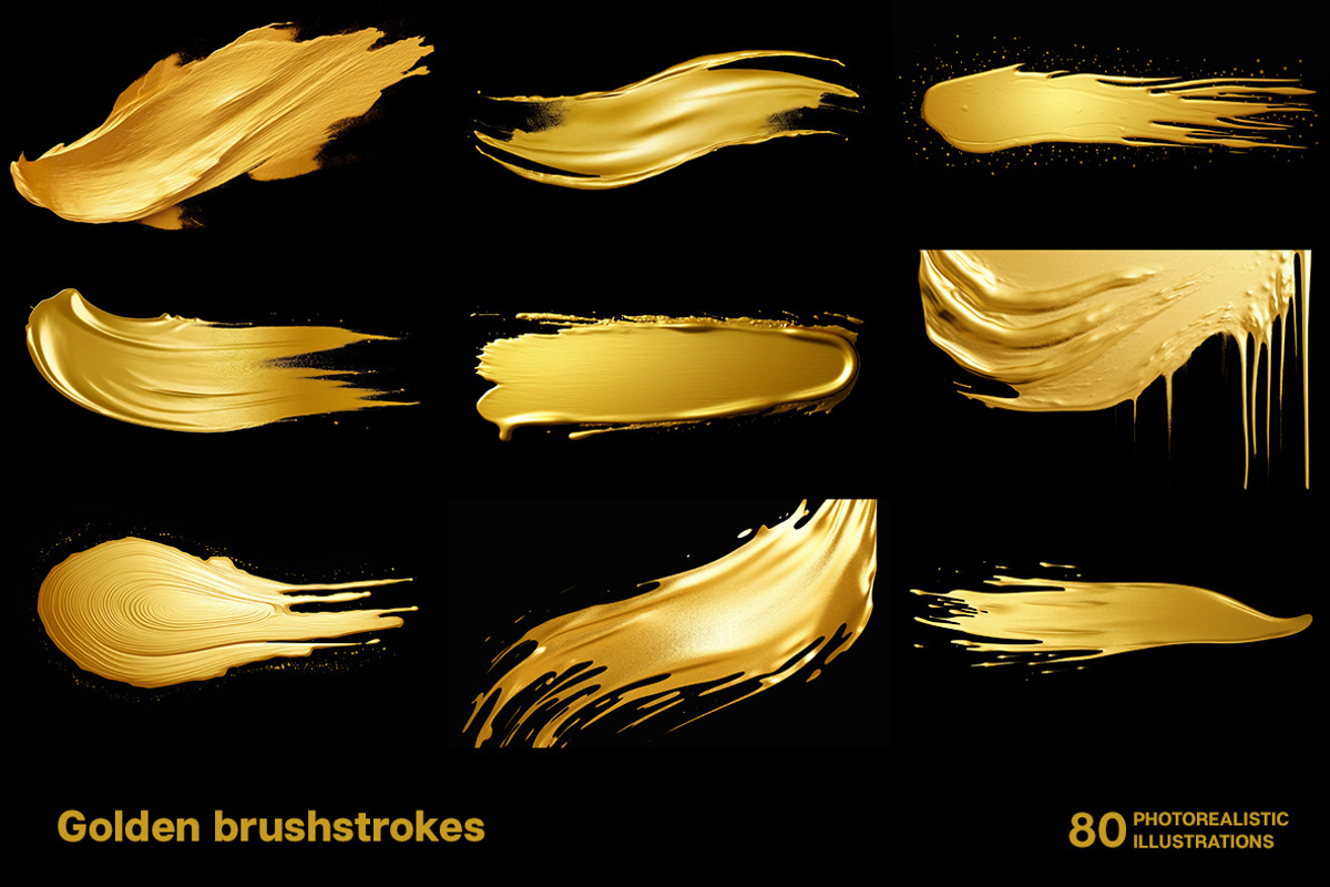 Golden brush strokes. 80 images, a Decorative Illustration by Handmadefont (Photo 4 of 11)
