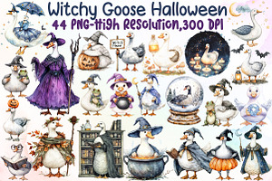 Witchy Goose Halloween Clipart Set, an Illustration by Sublimation Artist