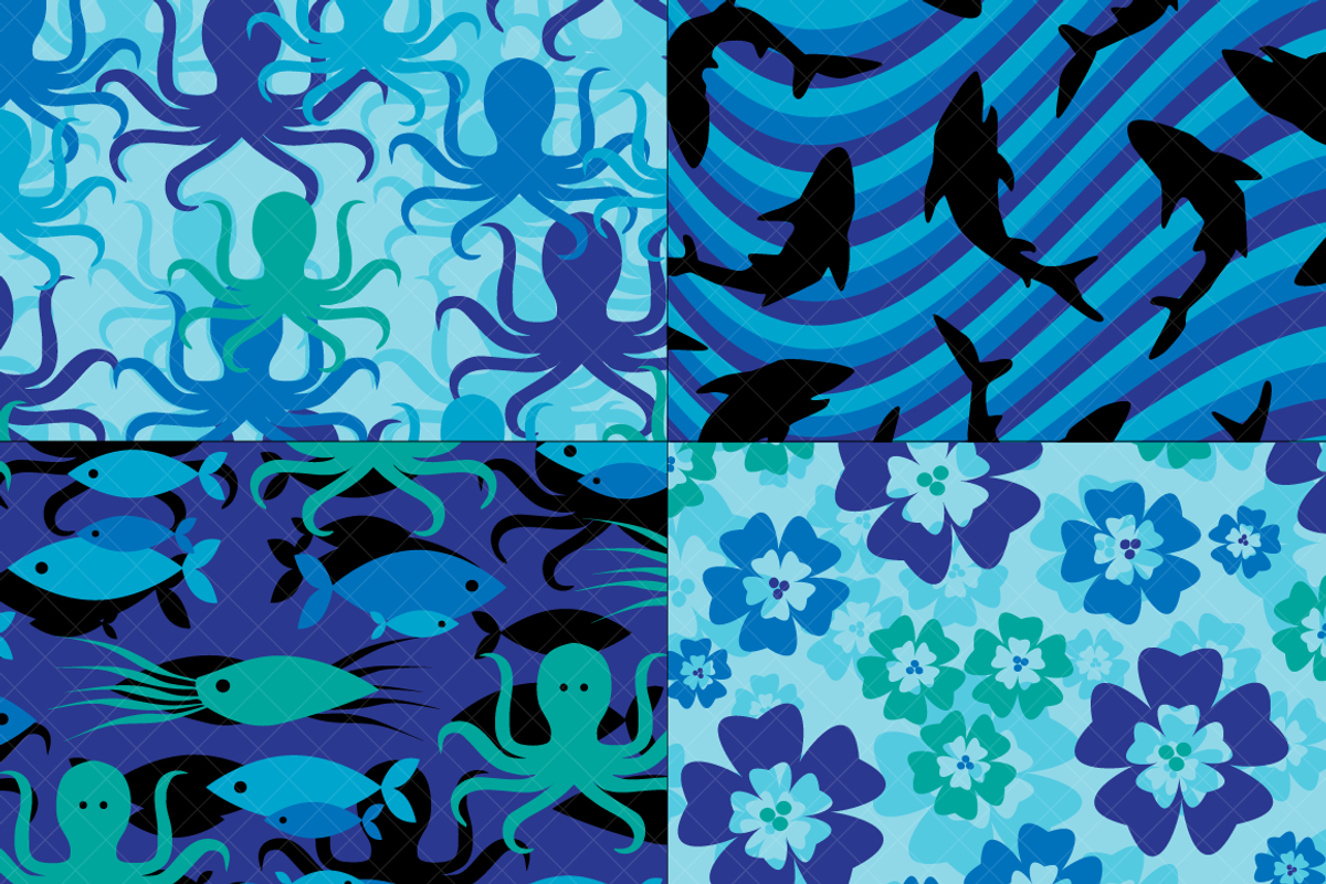 Shark, Fish, & Octopus Patterns, a Pattern Graphic by Melissa Held Designs