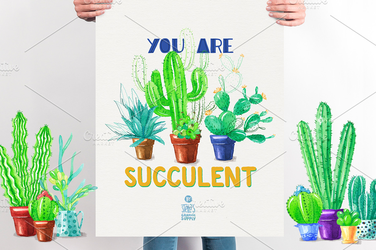Green Madness-Watercolor Succulents, an Illustration by Stella's Graphic Supply (Photo 3 of 6)