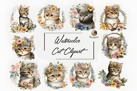 Watercolor Cat Clipart, a Graphic by Moon Studio