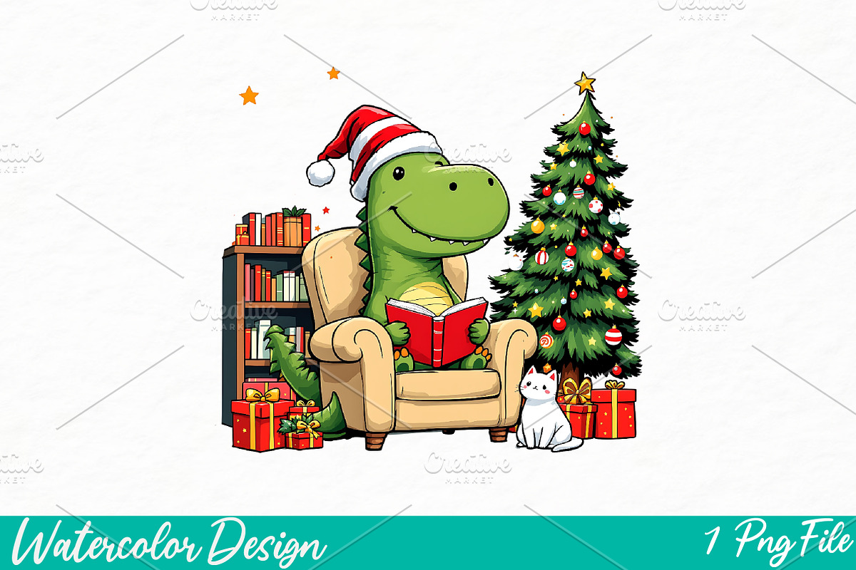 Cozy Christmas Bookshelf Png, an Illustration by Watercolor design (Photo 1 of 3)