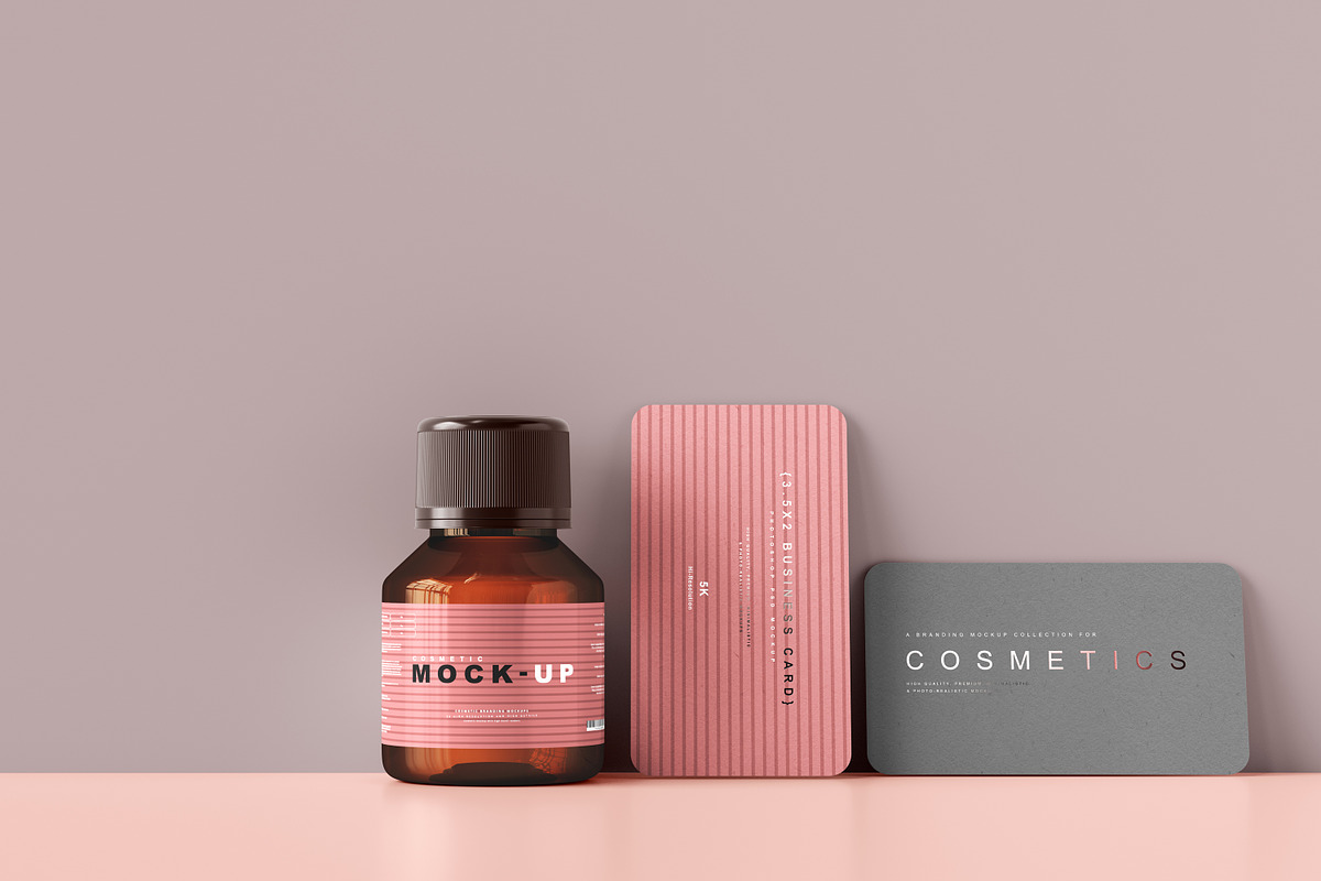 Amber Glass Cosmetic Bottle Mockups, a Cups & Container Mockup by pmvch (Photo 19 of 26)
