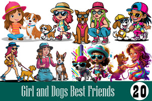 Girl and Dogs Best Friends, an Illustration by Wow Magic