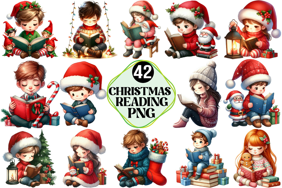 Christmas Reading Clipart, an Illustration by Pixels.Craft (Photo 1 of 7)