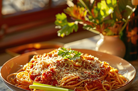 A sumptuous plate of chicken parmesa, a Photo by LOGOCREATIVE