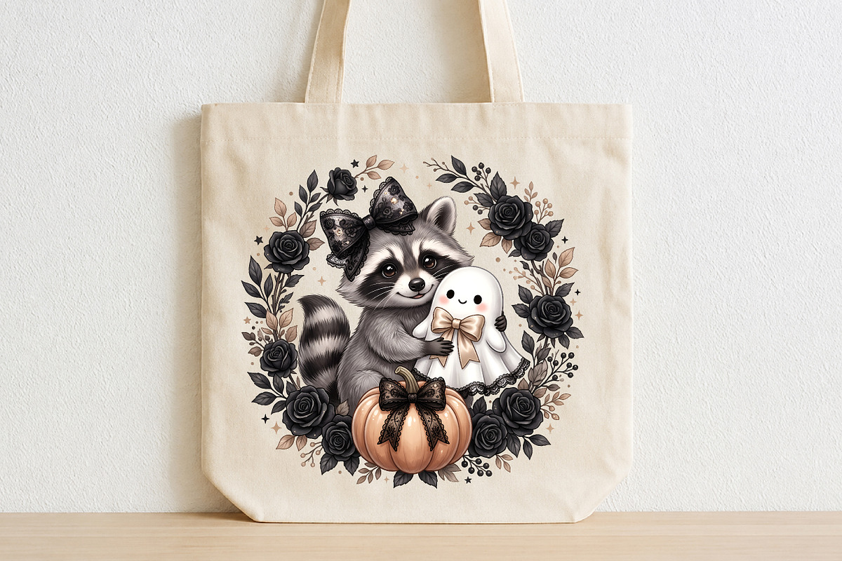 Cute Ghost and Raccoon Halloween, a Seasonal Illustration by CraftArtStudio (Photo 2 of 4)