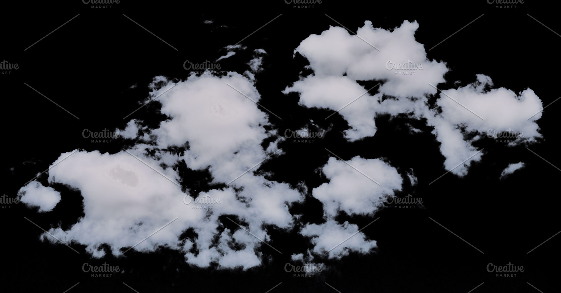 White fluffy clouds on a black isolated background, a Nature Photo by ndanko