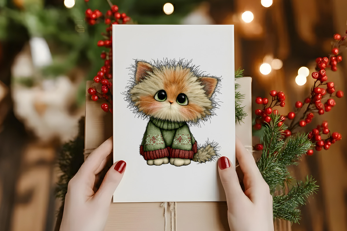 Whimsical christmas cat clipart, an Illustration by Designworld (Photo 6 of 6)