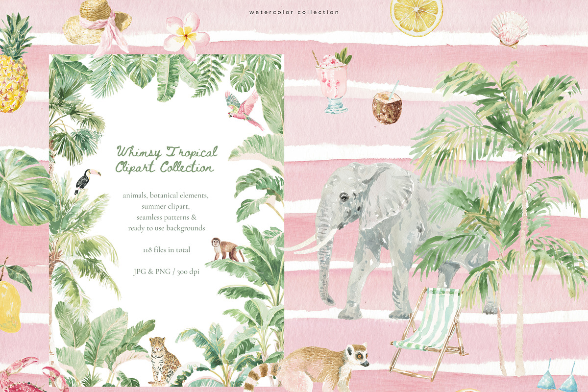 Whimsy Tropical Clipart Collection, an Animal Illustration by PeDe Designs (Photo 4 of 11)