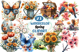 Watercolor Spring Clipart Bundle, an Illustration by DreamCafeArt