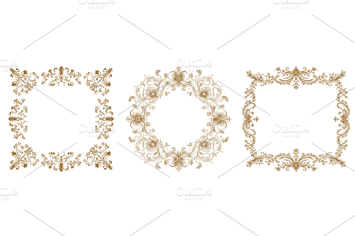 Vintage frames. Floral frame set, an Illustration by Stock-Smart-Start