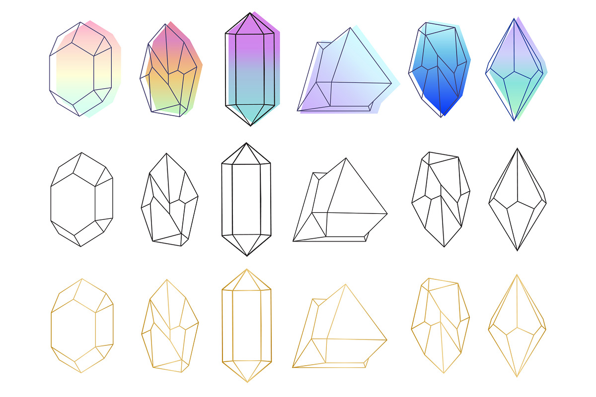 Crystals Set Neon Gold Black, an Illustration by Annakristal (Photo 2 of 2)