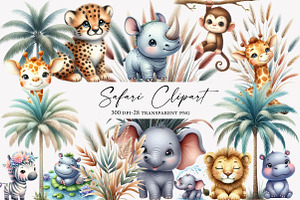 Safari Watercolor Clipart, an Illustration by Designworld
