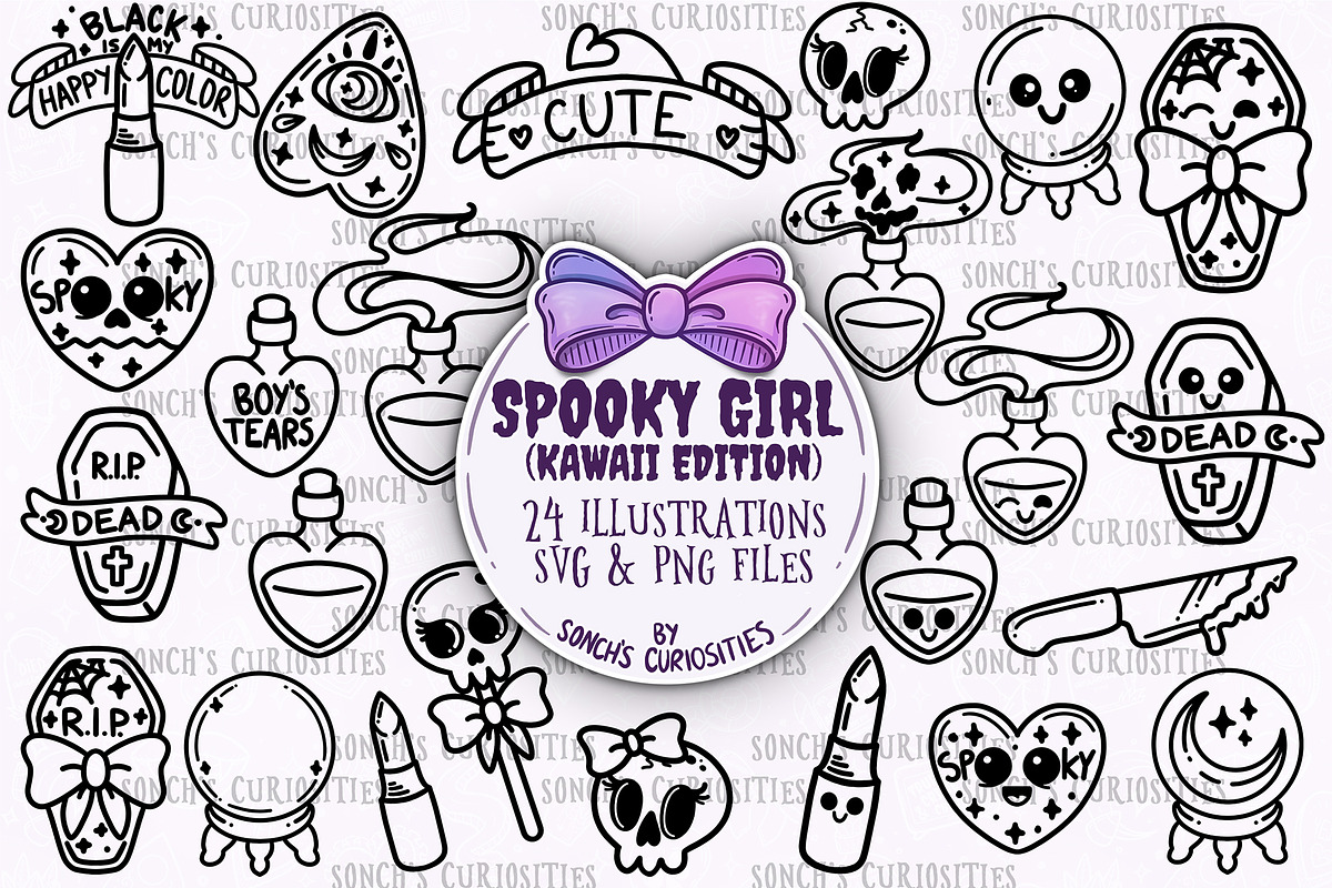 Kawaii Spooky Girl Lineart - 24 png, a Person Illustration by Sonch' s Curiosities