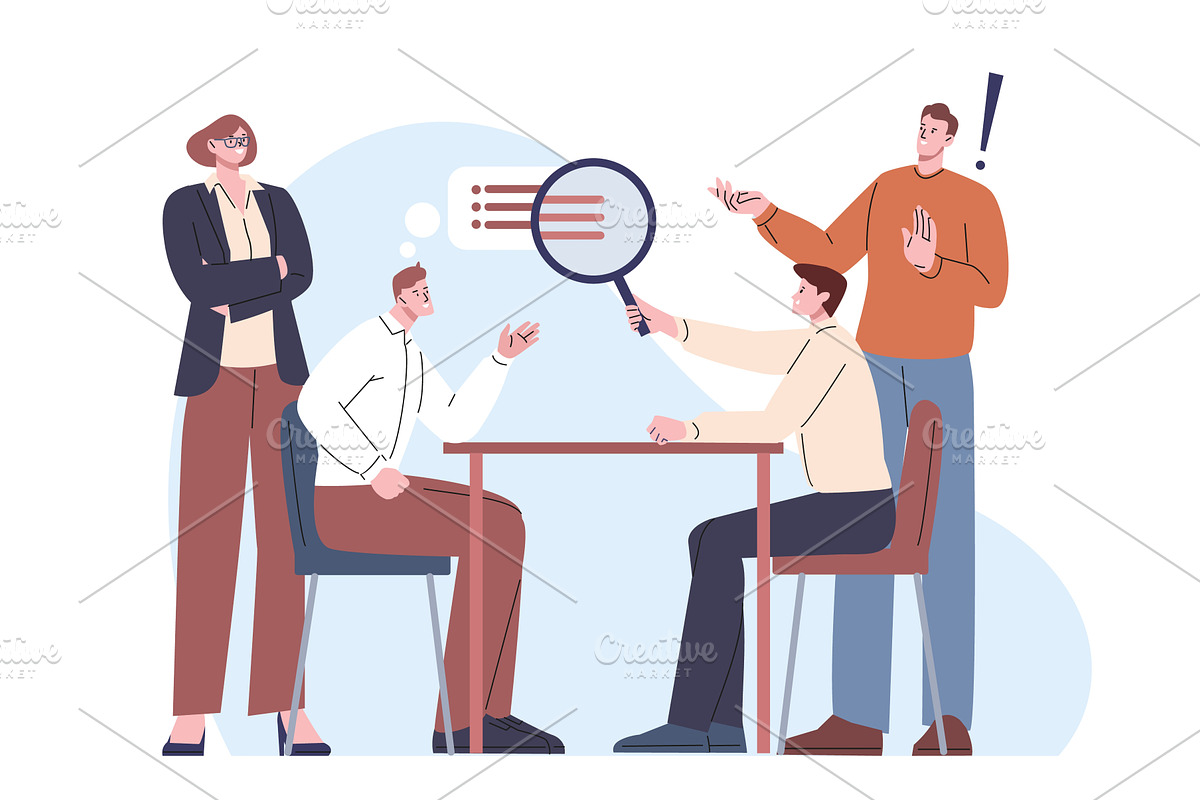 Work communication process. Men, a Person Illustration by Valerie Bodnar