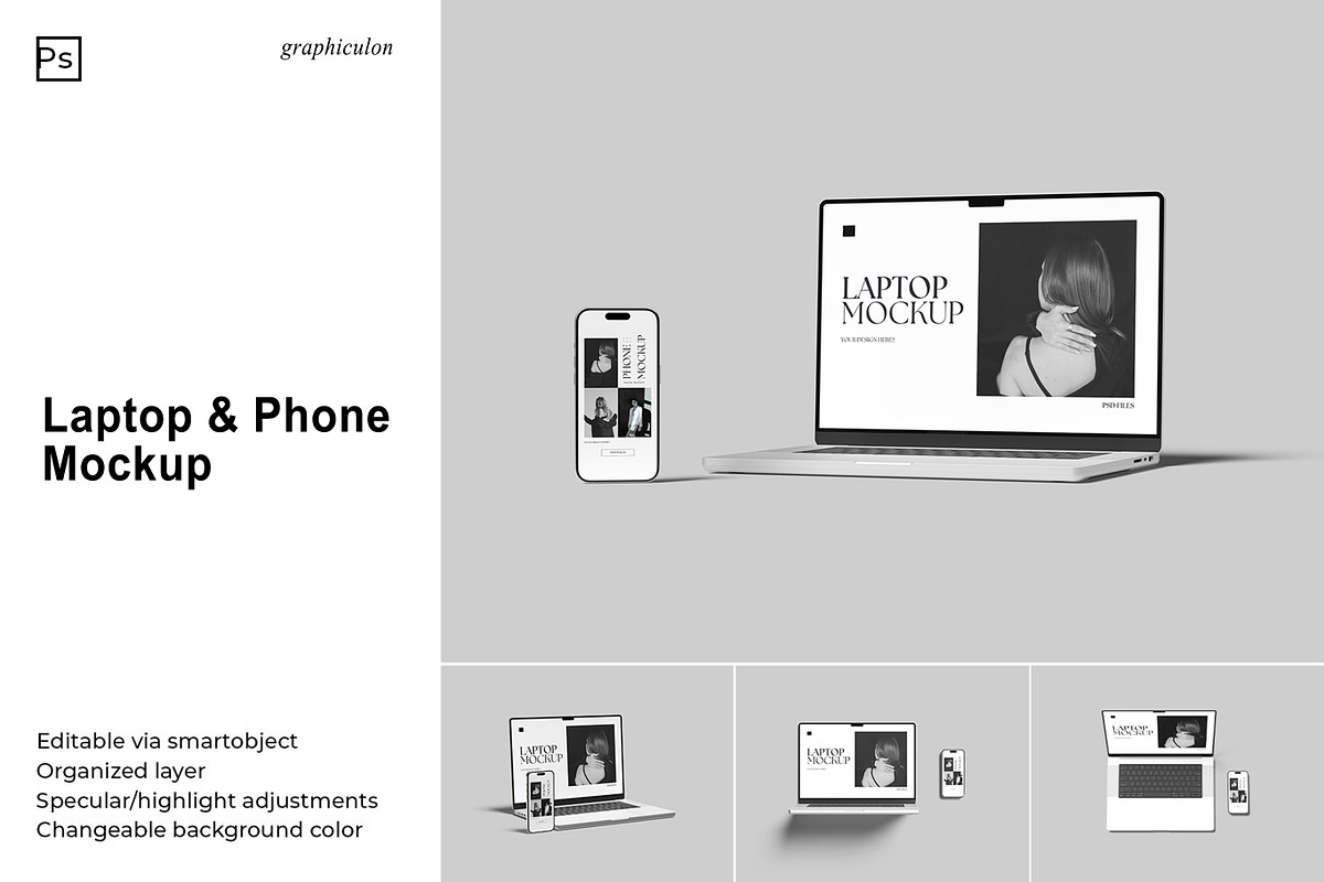 Laptop and Phone Mockup, an iPhone Mockup by Graphiculon (Photo 1 of 11)