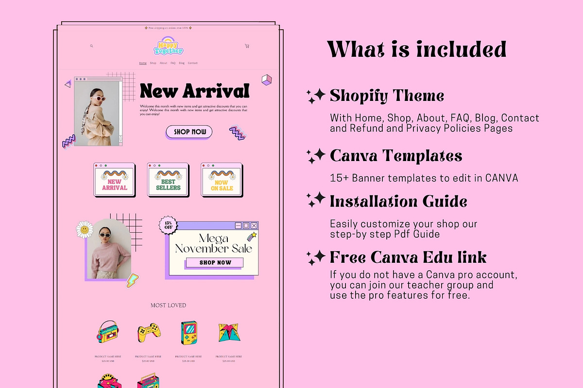 Pink Retro Shopify 2.0 Theme, a Shopify Template by DaisyStudio (Photo 2 of 10)