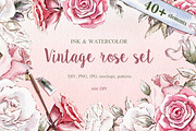Vintage roses watercolor set, a Background Graphic by Elegantia (Thumbnail 1 of 7)