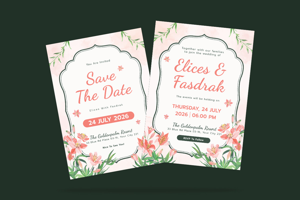 Lilies Valley Wedding Invitation, an Invitation Template by iDoodle Studio (Photo 2 of 4)