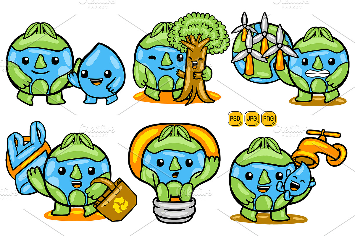 Kawaii Cartoon Earth Character Pack, an Object Graphic by MEDZ (Photo 4 of 5)