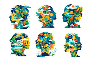 Human head double exposure color, an Illustration by Stock-Smart-Start