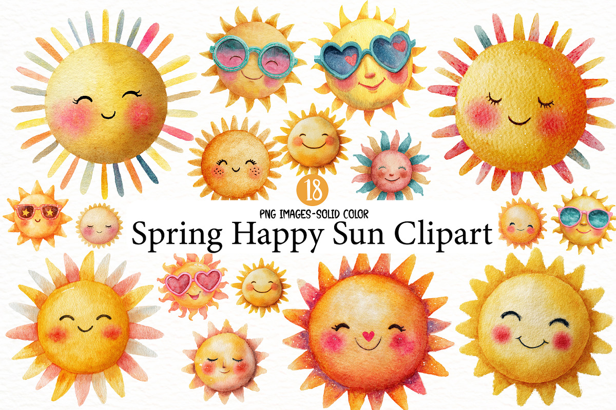 Spring Happy Sun Clipart, an Illustration by Designworld (Photo 1 of 5)