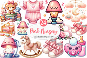 Pink Baby Girl Nursery Clipart, an Illustration by Watercolor design (Thumbnail 1 of 4)