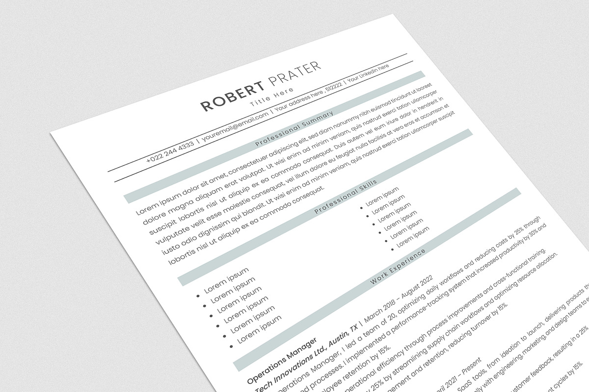 ATS Friendly Resume Template, a Resume Template by Anjum Ilyas (Photo 3 of 8)