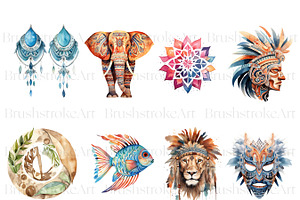 Watercolor Tribal Clipart, Indians