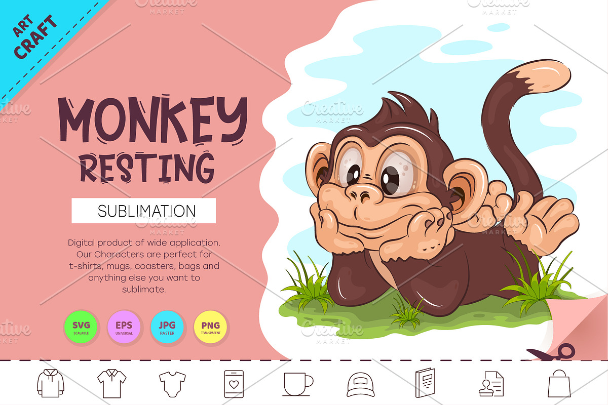 Cartoon Monkey Resting. Crafting, an Animal Illustration by KENO Mascots (Photo 1 of 3)