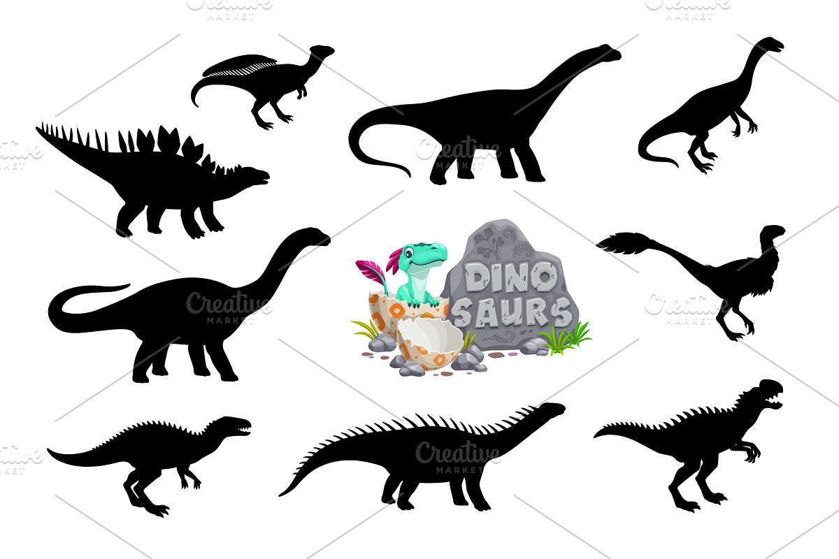 Dinosaur silhouettes, an Animal Illustration by Vector Tradition