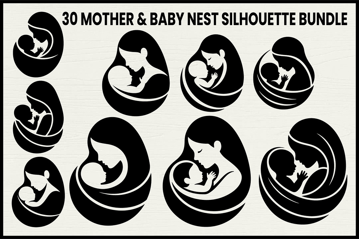 30 Mother Baby Nest Silhouette Set, a Person Illustration by Artivon (Photo 1 of 4)