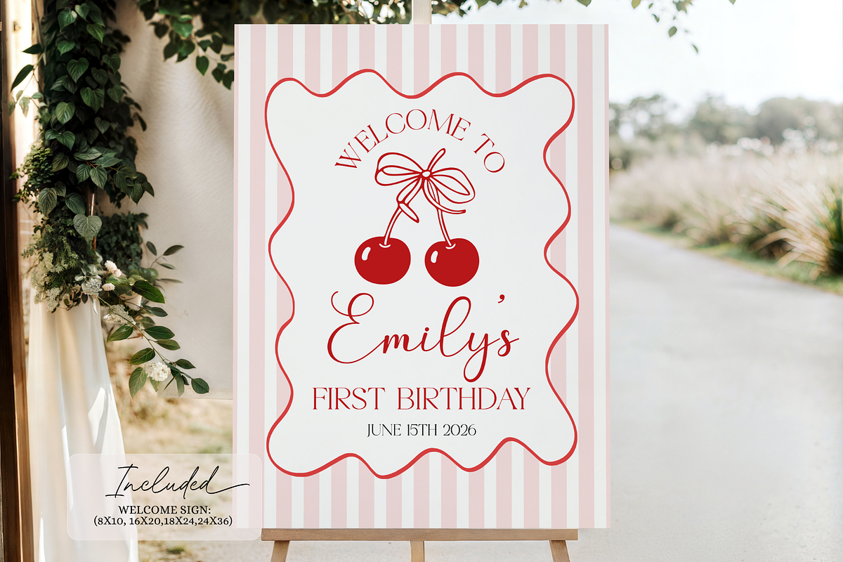 Cherry on Top 1st Bday Welcome Sign, a Templates & Theme by VeliusCreativeStudio (Photo 2 of 3)