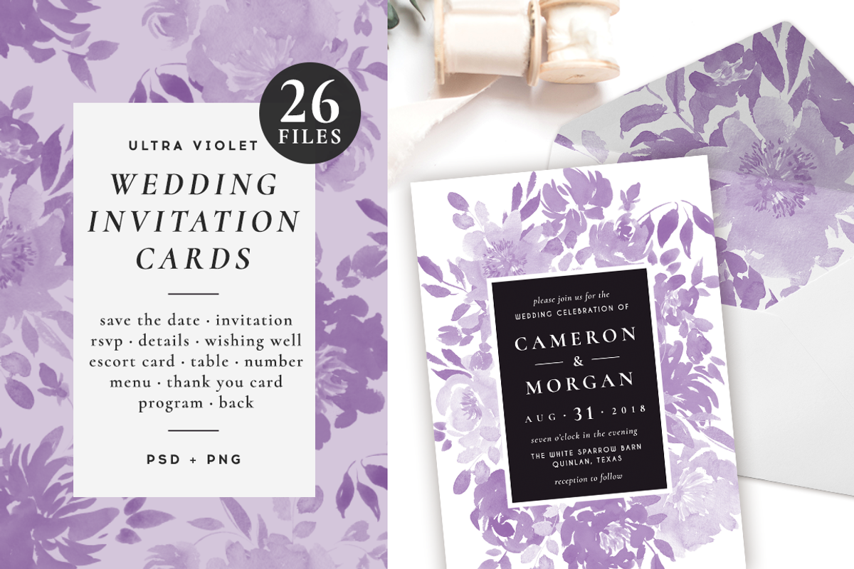 Ultra violet wedding set, an Invitation Template by Helen Halik art (Photo 1 of 8)