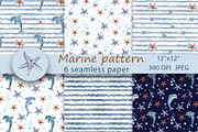 Marine pattern. Watercolor paper, a Pattern Graphic by TetianaArt (Thumbnail 1 of 5)