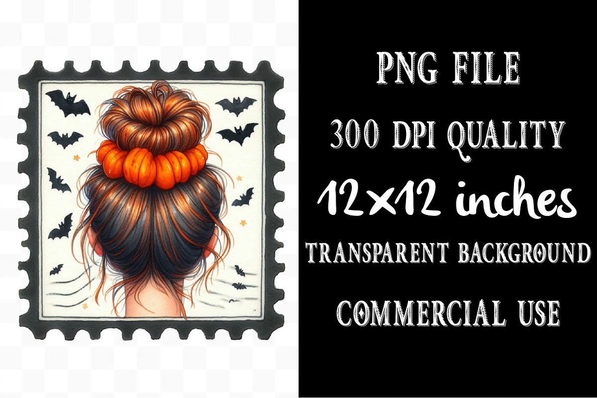Watercolor Halloween Messy Bun Posta, an Illustration by Designking (Photo 4 of 5)