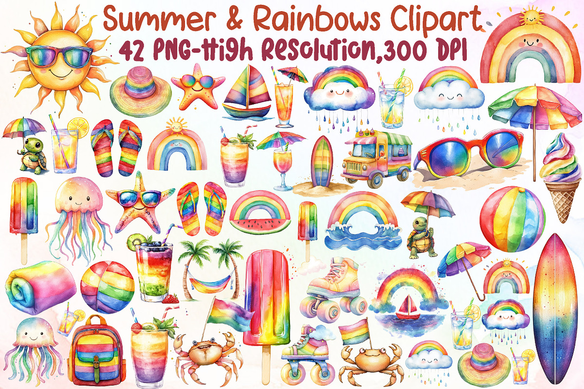 Summer & Rainbows Clipart, an Illustration by Sublimation Artist (Photo 1 of 6)