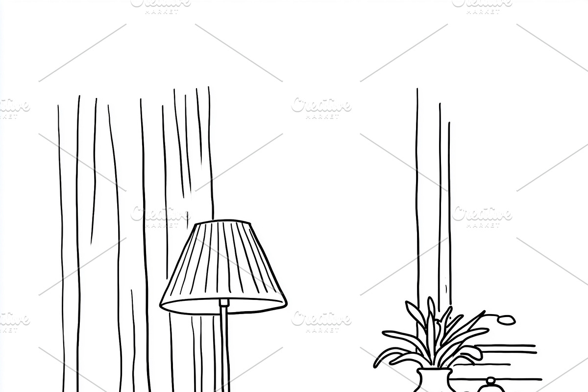 Cozy living room corner with armchair, side table, floor lamp, f, an Illustration by Studio ANNA