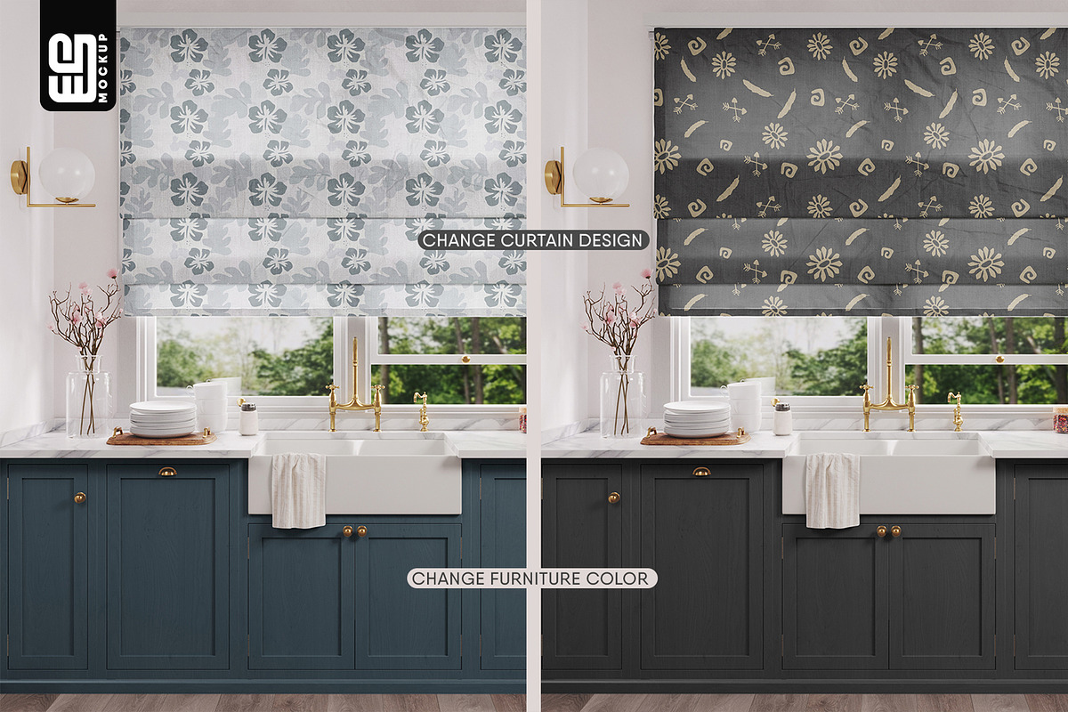 Roman Blinds on the Kitchen Mockup, a Household Mockup by SD Mockup (Photo 2 of 3)