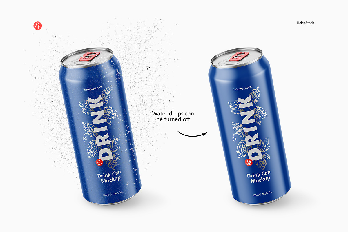 500ml Drink Can with Drops Mockup, a Product Mockup by HelenStock (Photo 3 of 9)