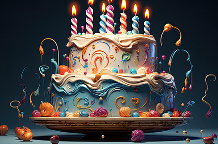 An elaborate birthday cake with lit, a Photo by LOGOCREATIVE