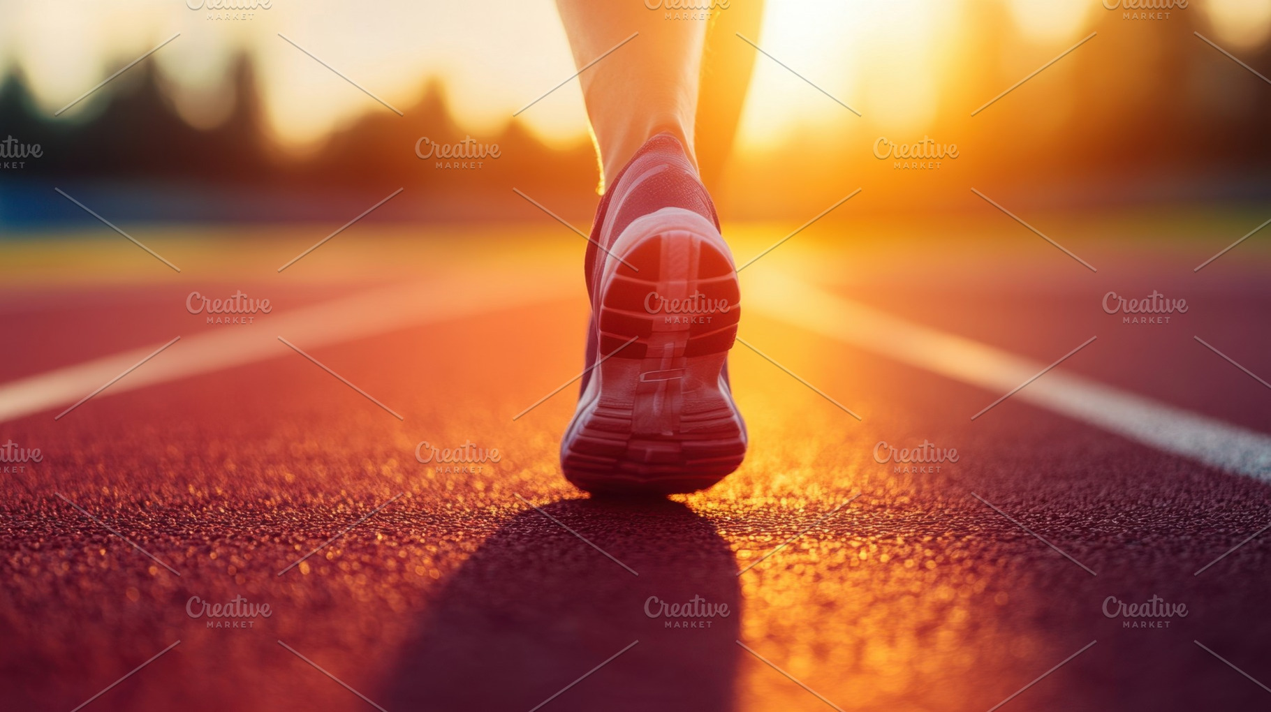 Runner training at sunset on track, a Photo by Beautiful things